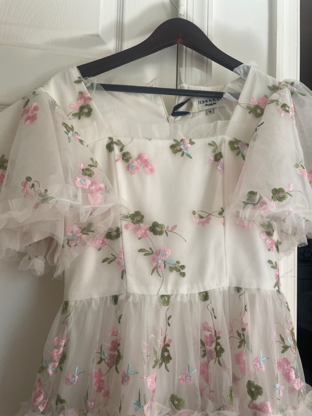Jess and Aiden White Floral Embroidered Tulle Dress